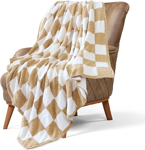 Miniatura 9 de OTOSTAR Manta de punto de microfibra suave y cálida, acogedora manta reversible de tablero de ajedrez para sofá, manta ligera y cómoda de felpa