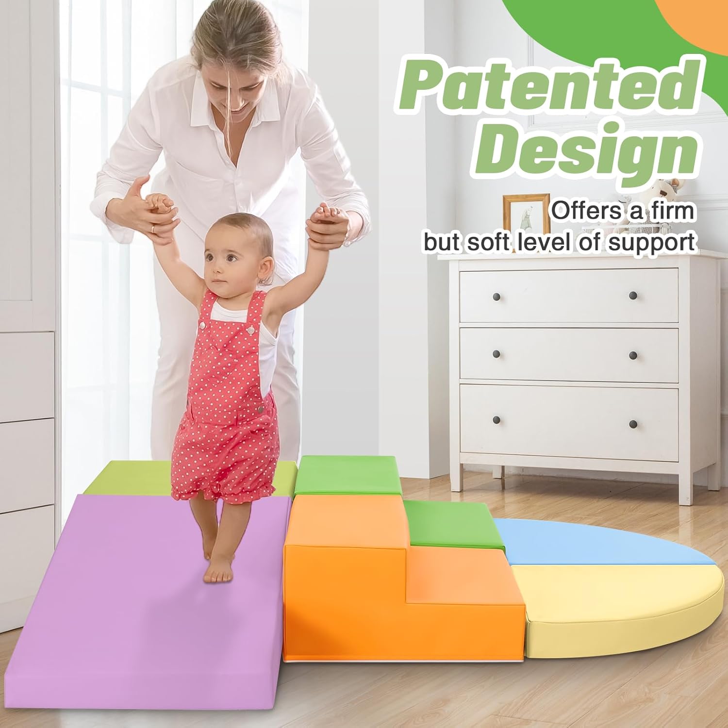 TODIBY 6-Piece Foam Climbing Blocks for Toddlers: Baby Foam Climbing Gym PU Leather Colorful Indoor Toy Building Blocks Macaroon/Orange/Purple