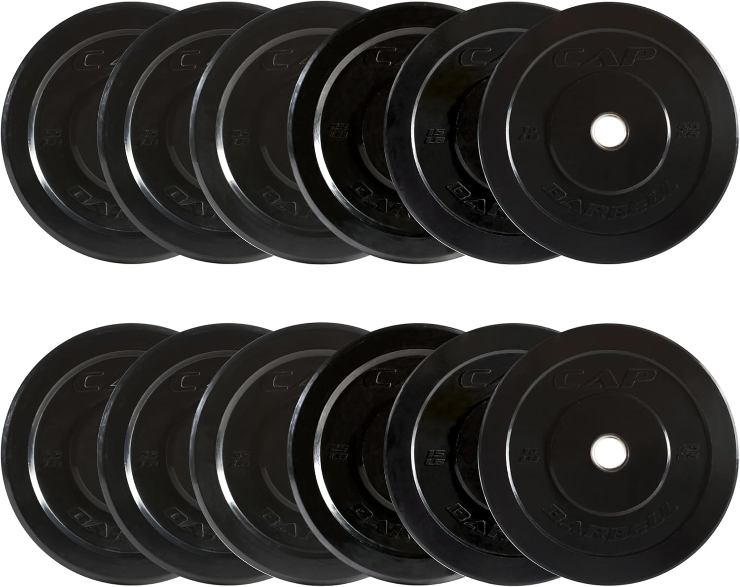 CAP Barbell 2-Inch Olympic Bumper Plate Weight Set with 6 Post Rack | 100-370 lbs | Multiple Options CAP Barbell 2-Inch Olympic Bumper Plate Weight Set with 6 Post Rack | 100-370 lbs | Multiple Options