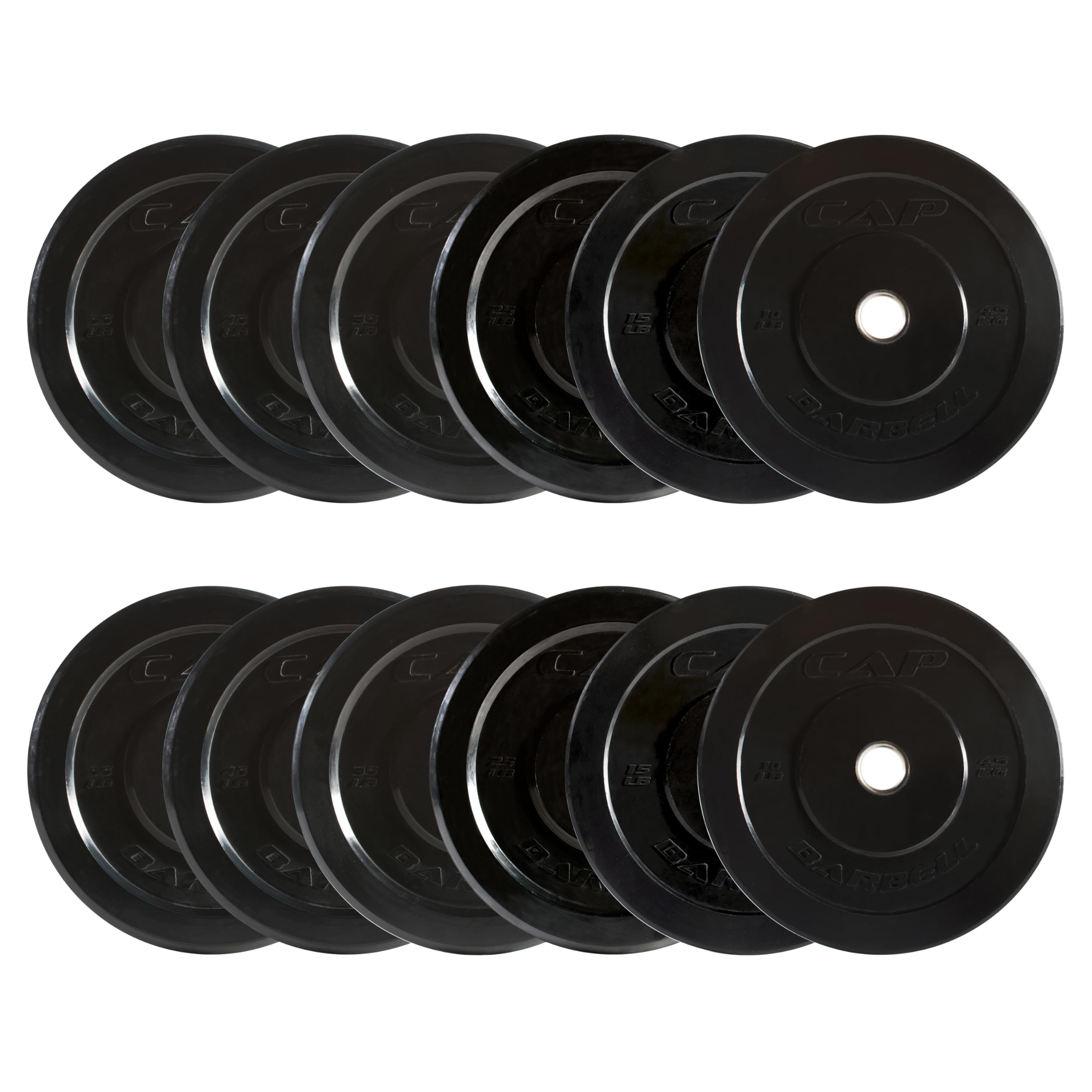 CAP 2-inch Olympic Bumper Plate Weight Set | 100-370 lbs | Multiple Colors | Storage Rack Optional