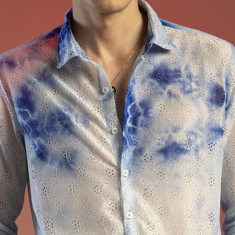 Image of CAHOOT Men's Foliage Strokes Shirt for Casual Wear | Spread Collar | Long Sleeve | Button Closure | Shirt Crafted with Comfort Fit for Everyday Wear