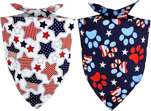 Miniatura 1 de Juego de bandanas para perros del 4 de julio paquete de 2 bandanas de doble cara para cachorros, bufanda de fiesta de mascotas, pañuelo triangular