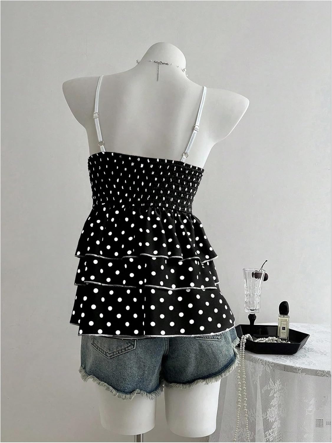 Verdusa Women's Polka Dots Tank Top Y2k Babydoll Tops Peplum Ruffle Tops - Image 2