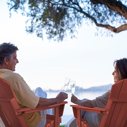 Miniatura 6 de Worth Silla Adirondack plegable de plástico HDPE para jardín, silla de patio resistente a la intemperie, silla plegable con textura de madera para