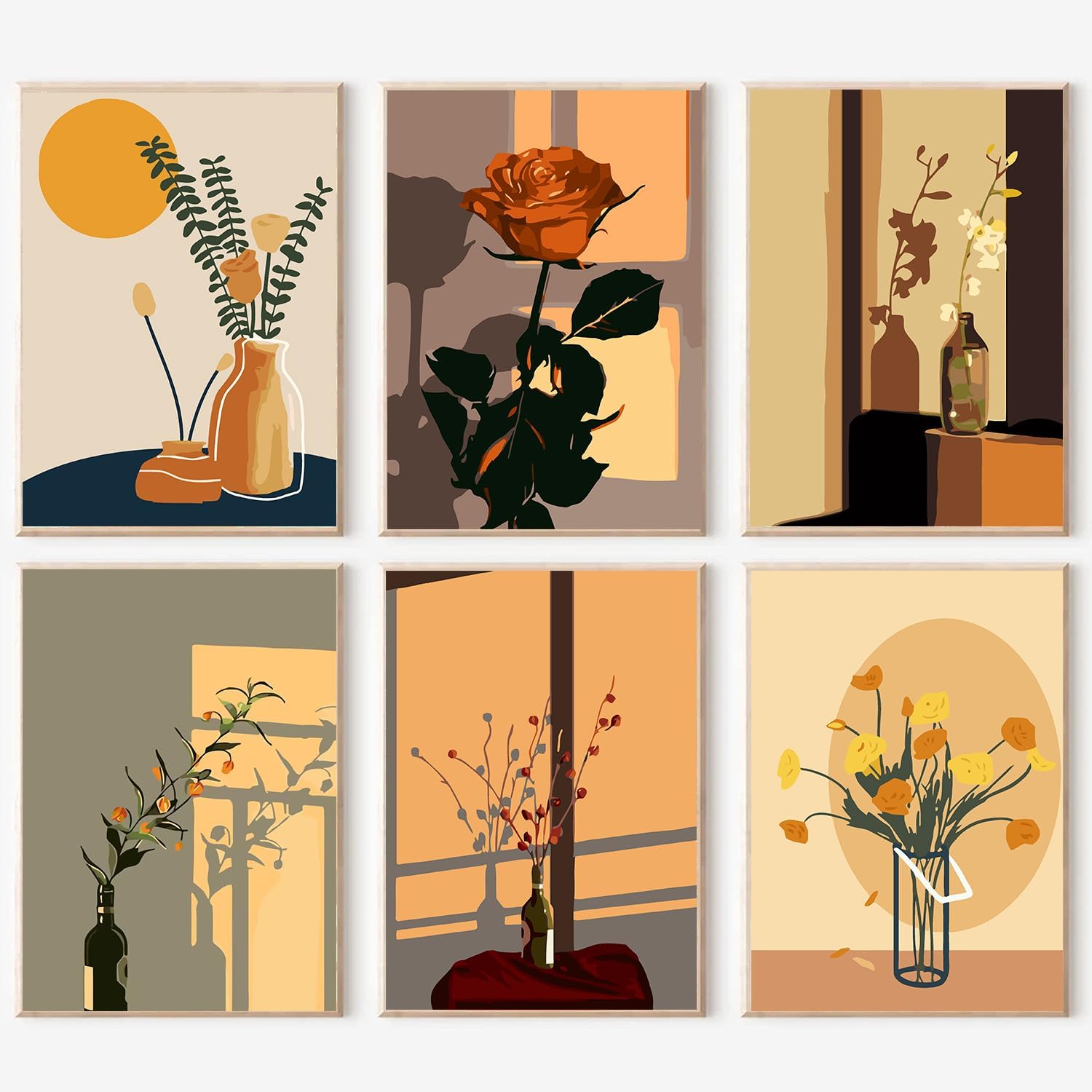 CasaWeave 6 Packs Paint by Numbers Kit for Adults Beginners,Easy Acrylic Adults Paint by Number Kits,Simple Flower Oil Paint by Numbers Kits On Canvas for Home Decor 7.8x11.8inch