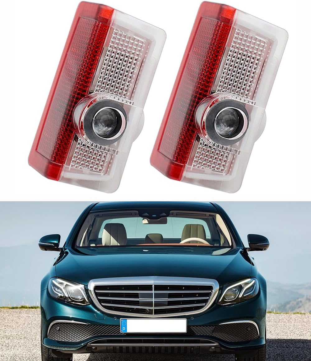 Car Door Lights LED Logo Projector Puddle Lights Compatible with A B C E-Class GLA GLC GLE Accessories, 2-Pack No Fade 4K-HD Auto Ghost Shadow Welcome Lights (Star+Lettering)