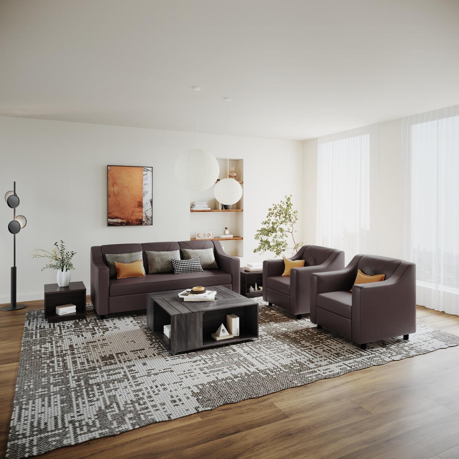 GODREJ INTERIO Sofa Monarch 5 Seater Synthetic Leather Sofa Set (3+1+1) for Living Room, 1-Year Warranty, Solid Wood, Burgandy-image-43
