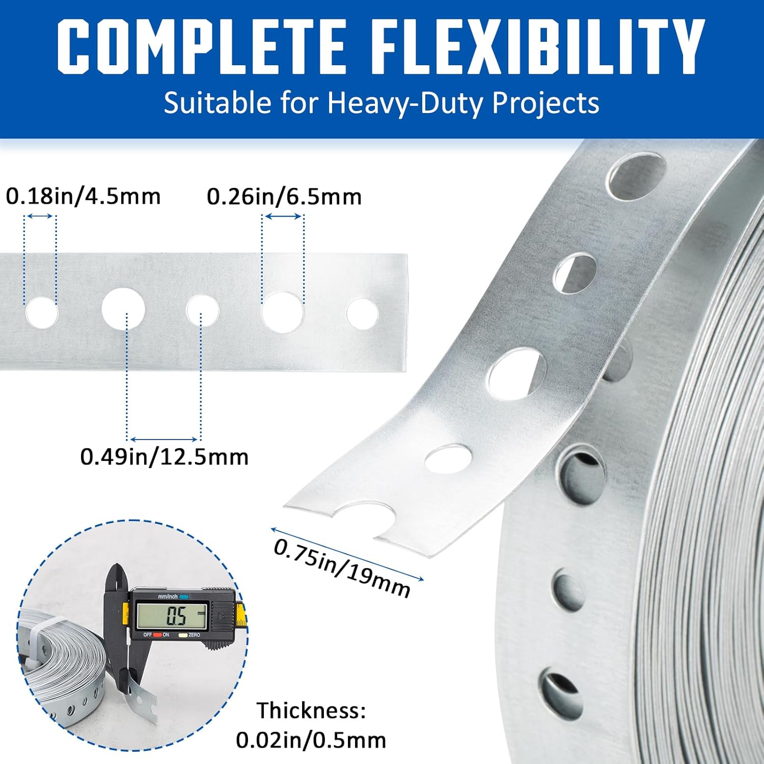Galvanized 3/4-Inch X 100-Feet Metal Strapping with Holes 24-Gauge Metal Pipe Hanger Strap for Plumbing, HVAC and Duct Support