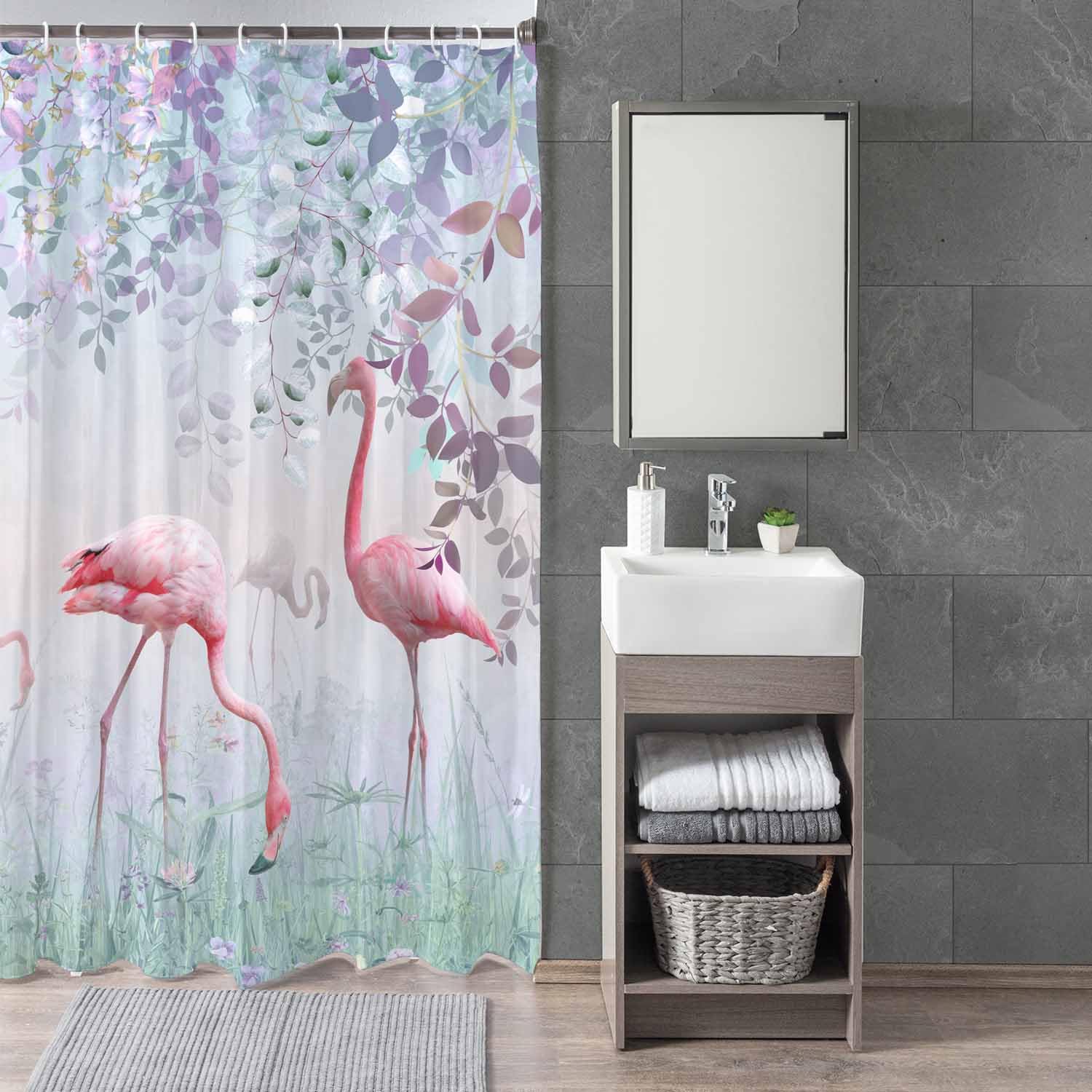 Woutay Shower Curtain Mould Proof Resistant Pink Flame Bird,Water Repellant Fabric,Polyester,Size 180x180CM - Image 3