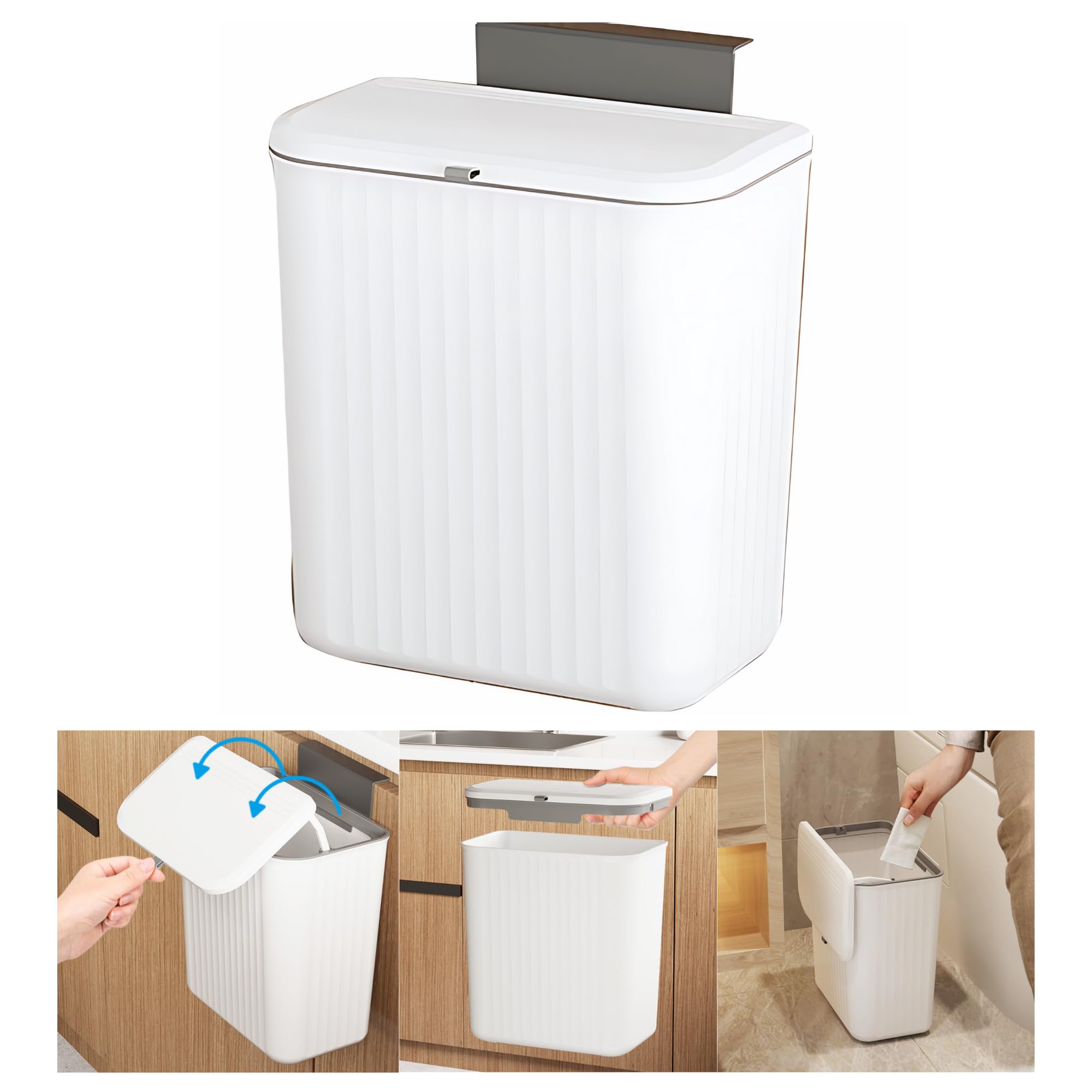 Sponsored Ad - HomeEssentials Plastic Kitchen Dustbin - Modern Lightweight Hanging Garbage Bin for Home, Office / 9 Liters, White/Open Top with Handle/Ideal for Kitchen, Bathroom and Cabinet Door (White)