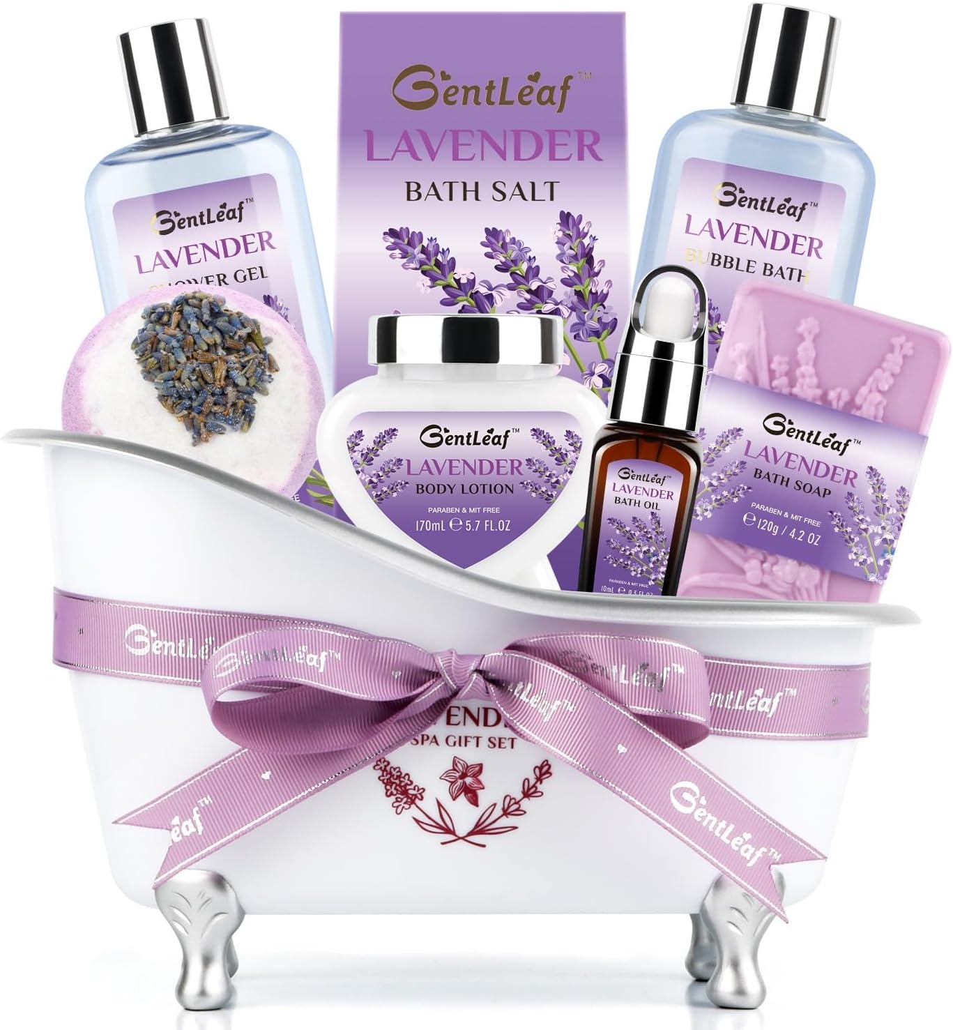 Spa Gift Baskets, Bath & Body Gift Set, Lavender Spa Baskets for Women, Includes Shower Gel, Bubble Bath, Bath Bomb, Bath Oil 8 Pcs, Gift Basket for Christmas