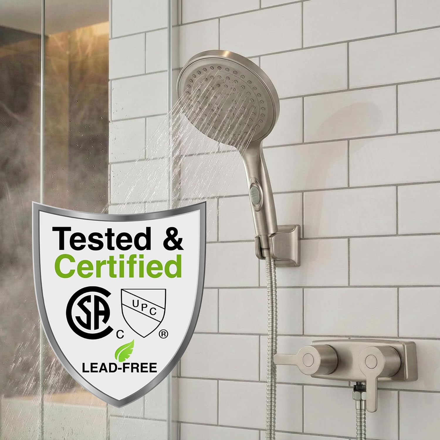 Dura Faucet (DF-SA100M-SN) Modern RV Shower Faucet Valve Diverter – Satin Nickel, Dual Lever Handles, 4-Inch Center, Lightweight Construction, Lead-Free, Easy 2-Hole Installation