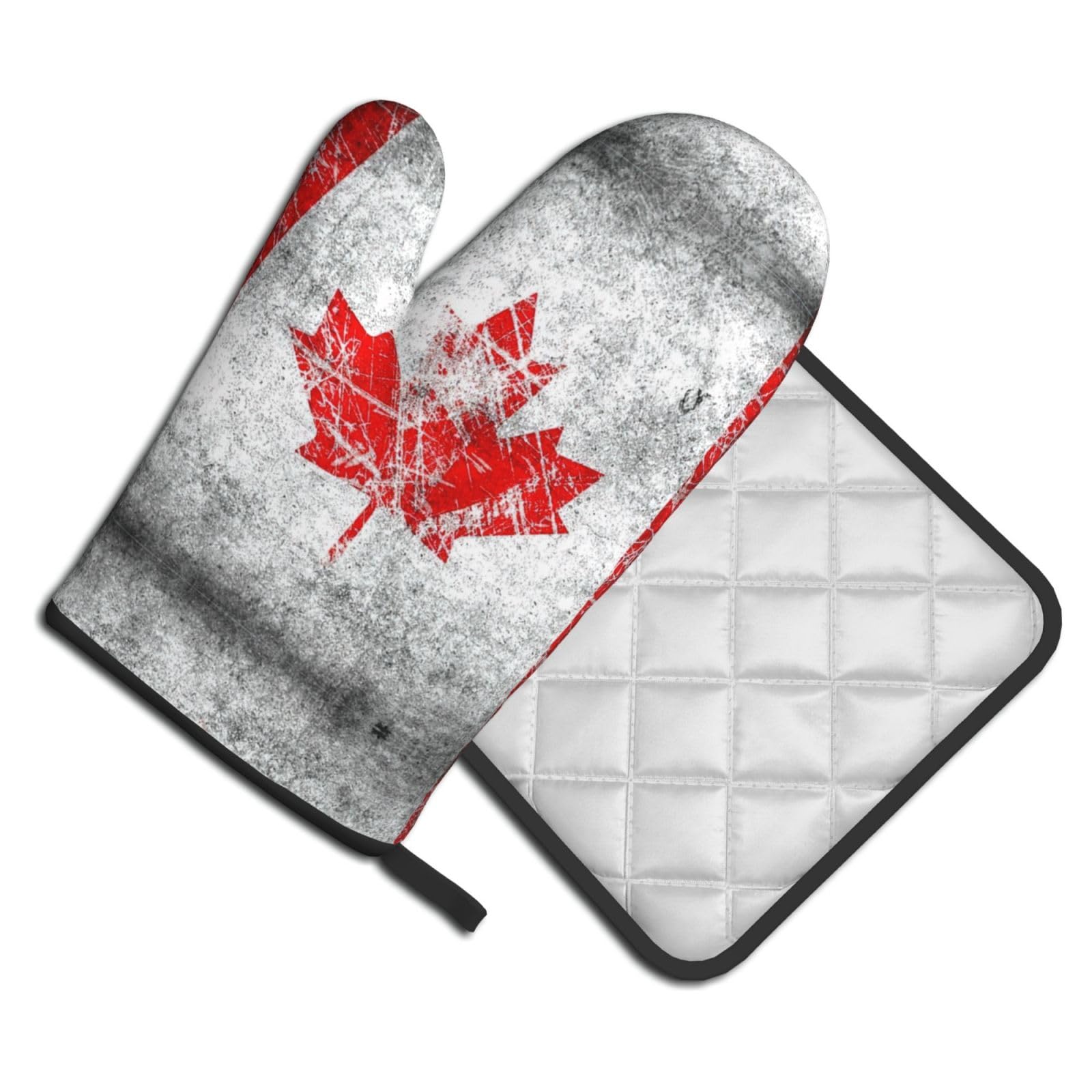 Ensemble 4 Pièces Gants De Four Et Maniques Motif Drapeau Canada - Résistant à 200°C, Antidérapant
