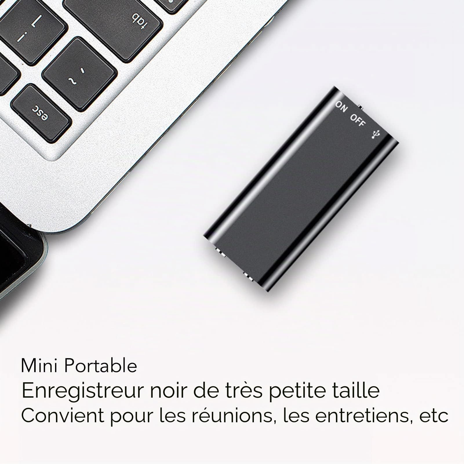 Enregistreur Vocal, 90dB SNR Enregistreur de Son Fonctionnement à Un Bouton Prise en Multiformat USB Réduction du Bruit HD Mini Enregistreur de Son Activé par la Voix pour