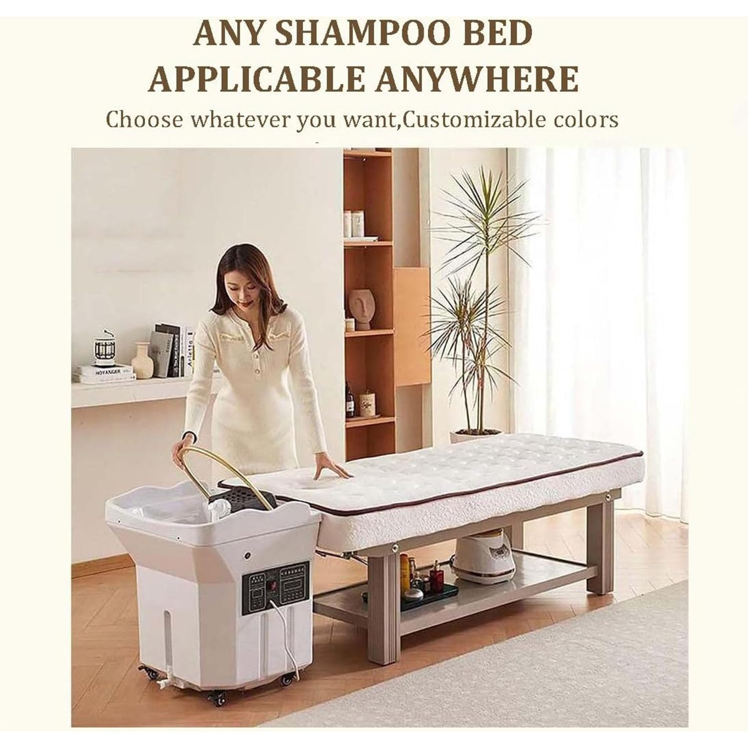 Head Spa Equipment,Lavabo de Champú de Circulación de agua,Capacidad Almacenamiento Agua 60 L,cama de Champú de Masaje,Lavabo Champú Extraíble con Diseño Arco 180° para Salones Y Spas