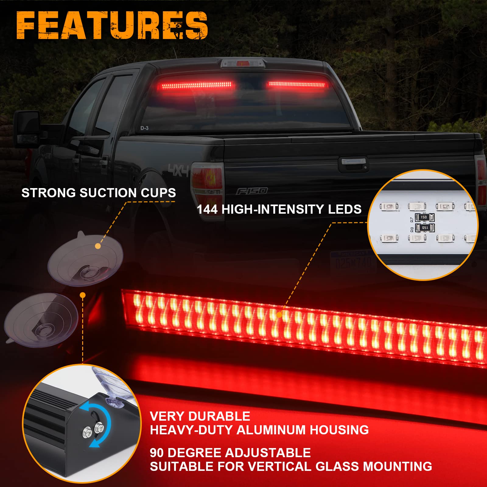 Red Emergency Dash Lights 144 LED Warning Hazard Safety