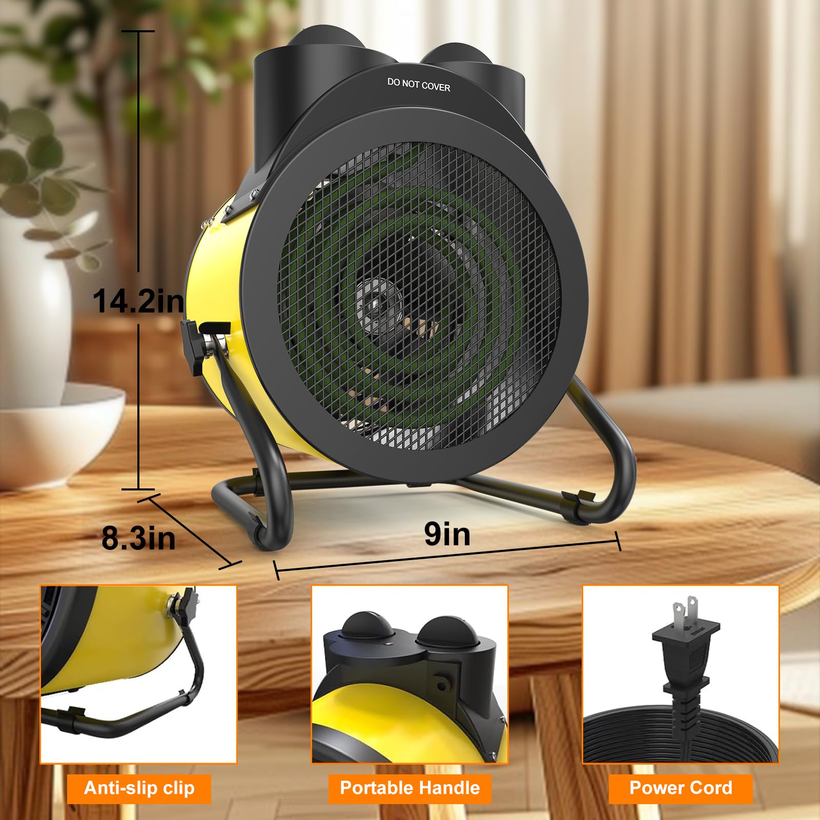 Portable Greenhouse Heater, 1500W/750W Electric Heater With 3 Modes For Fast Hea