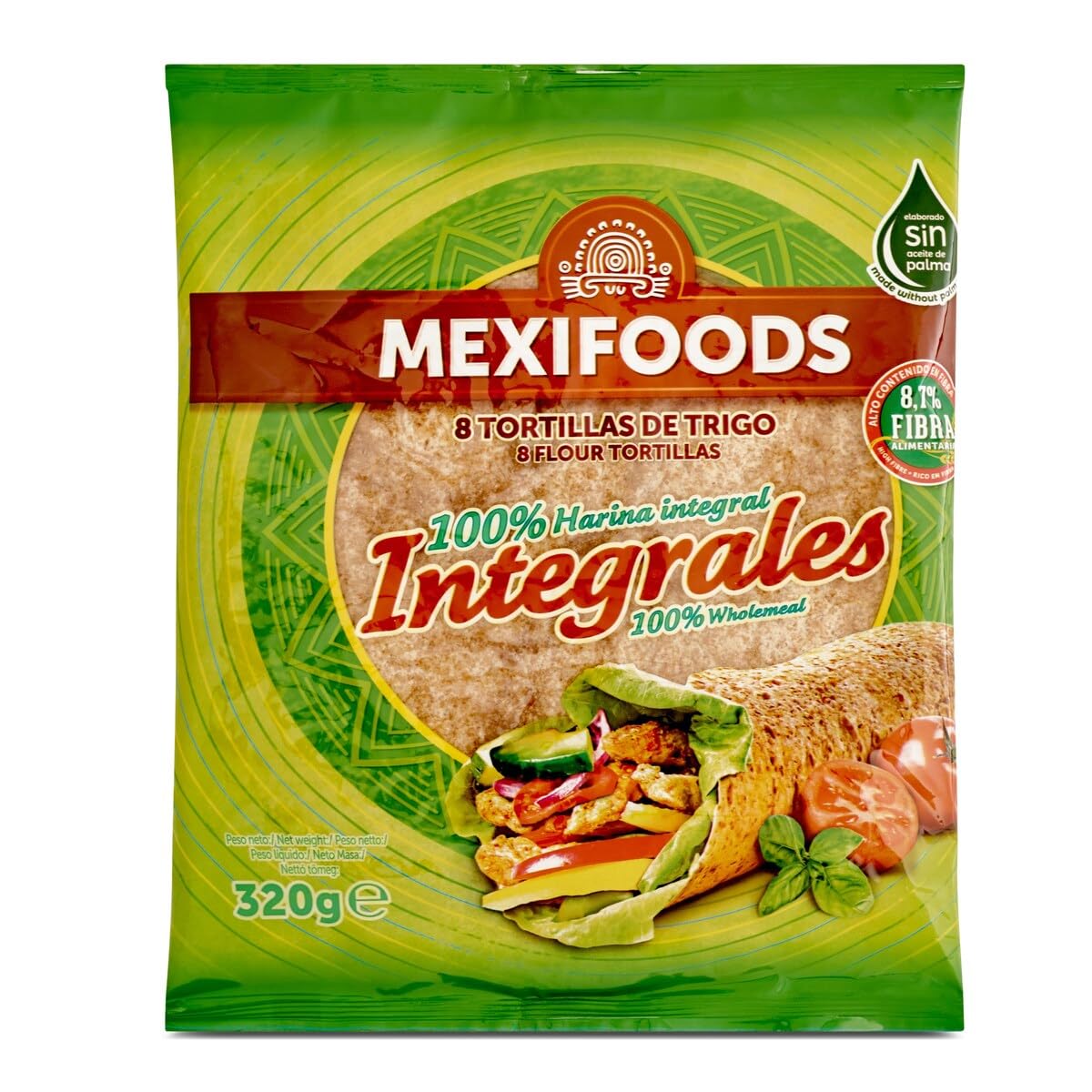 Tortillas de trigo integral MAX FOODS 8 piezas 320 g 1 paquete