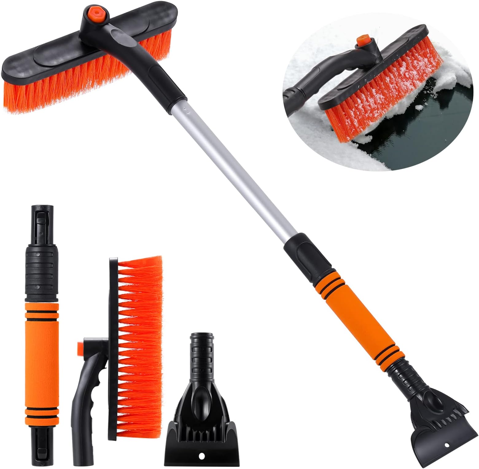 Snow Brush with Ice Scraper for Car Windshield, Magic Snow Scrapers & Brush, Car Window Snow Cleaner Removal Tool with Foam Grip, 22 Inch to 29 Inch Extendable Snow Remover for Family Cars, SUVs