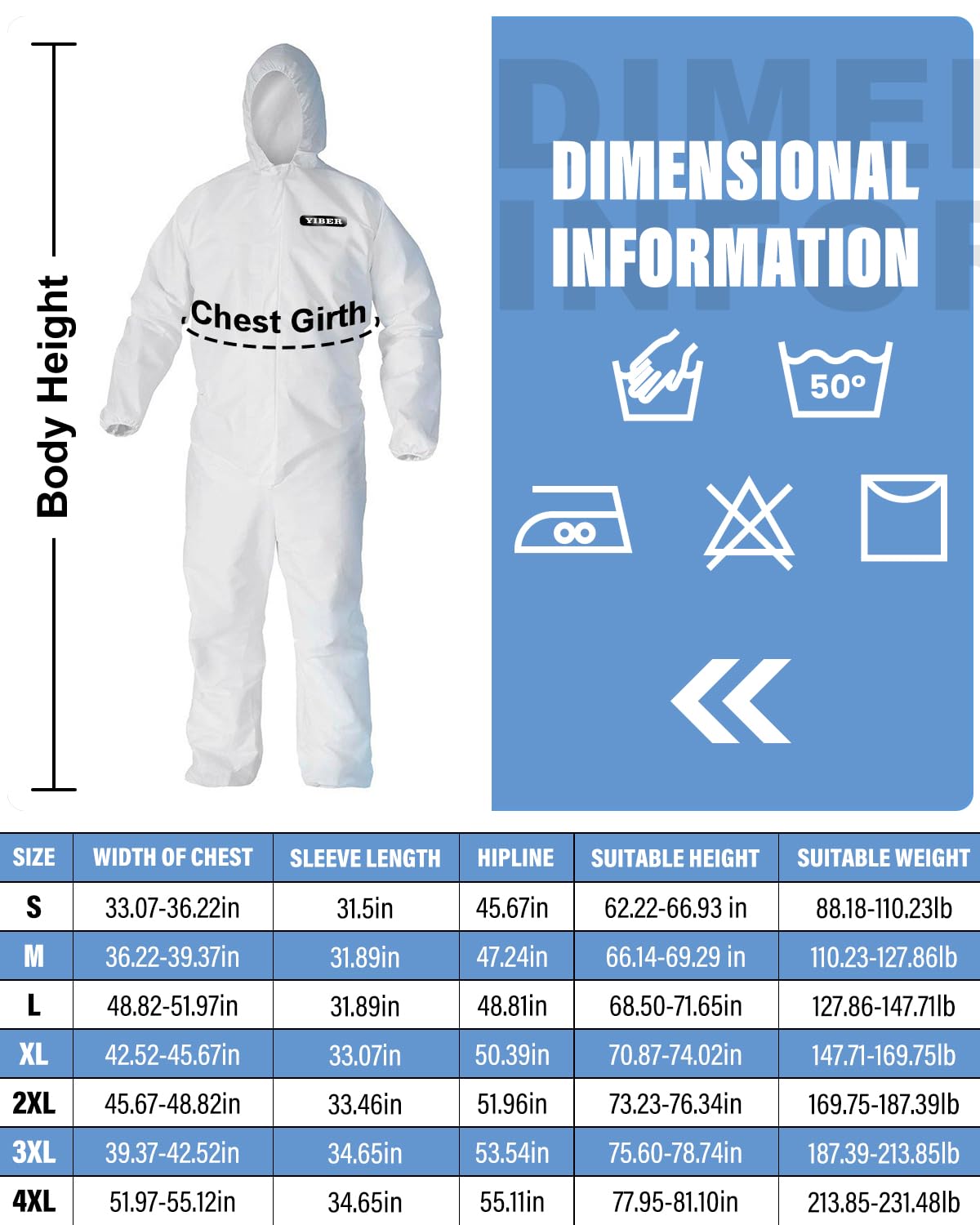 YIBER Tuta antipericolo - Progettata con Cool, Migliorata respirabilita' e Costruzione microporosa con filtraggio posteriore.