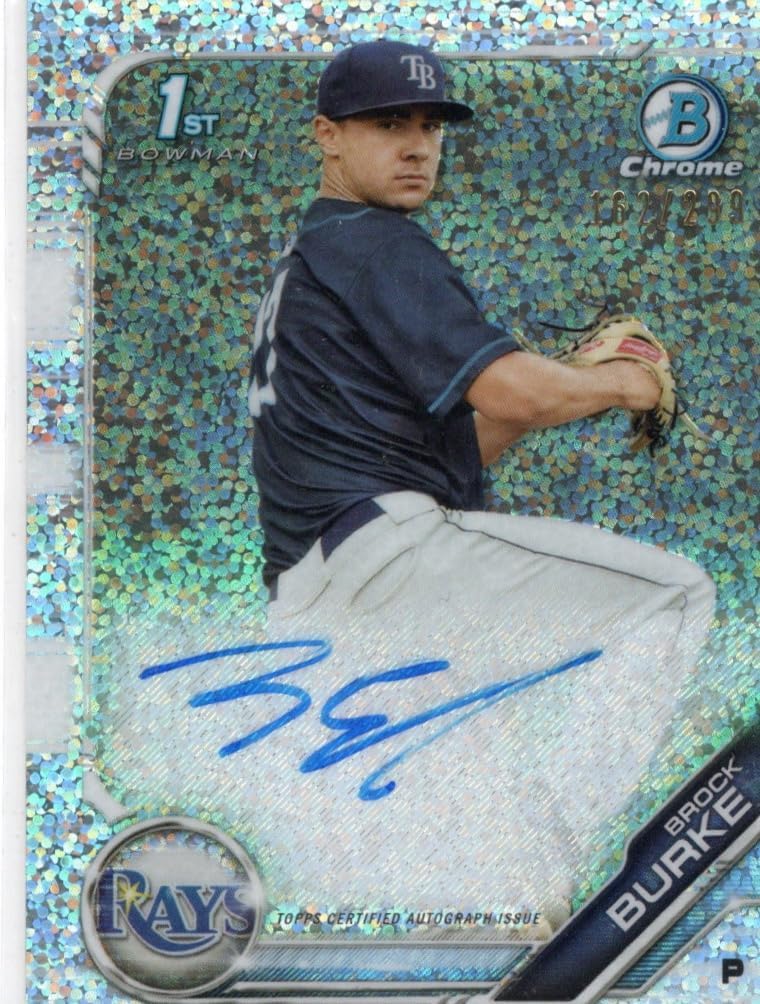 Brock Burke Autographed & Serial Numbered #162/299 Speckle Parallel 1st Bowman Chrome Prospect On Card Auto Collectible Baseball Card - 2019 Bowman Chrome Baseball Card #CPA-BBU (Rays)