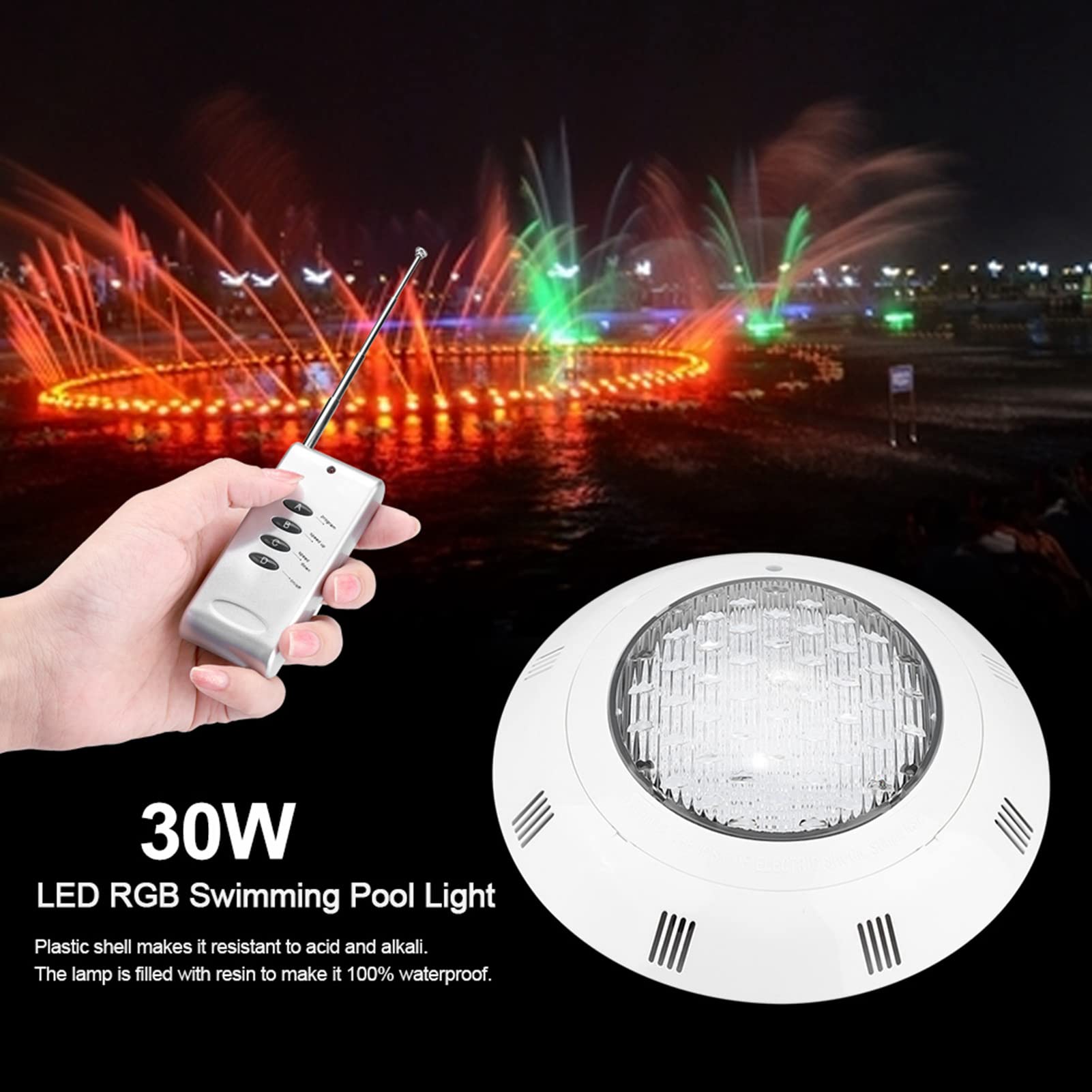 La Piscine 30W LED RGB Allume la Lampe de Piscine sous-Marine étanche Multicolore avec télécommande pour Fontaine d'étang