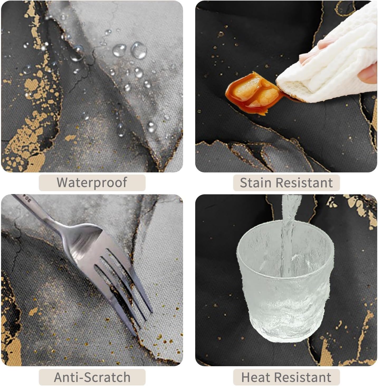 Black Grey Marble Round Tablecloth 70 Inch Abstract Art Marble Texture Golden Crack Modern Table Cloth Spill proof Oil proof Table Cover for Kitchen Dining Room Patio Indoor Outdoor Home Decor