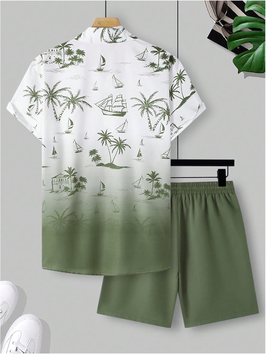 WDIRARA Men's 2 Piece Outfit Short Sleeve Button Down Hawaiian Shirt Shorts Set Beach Vacation Outfits Multicolor Large - Image 2