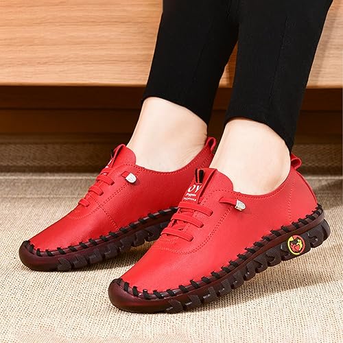 Vista 3 de AngryMonkey Mocasines planos de cuero para mujer, hechos a mano, antideslizantes, buen soporte de arco, transpirables, parte inferior suave