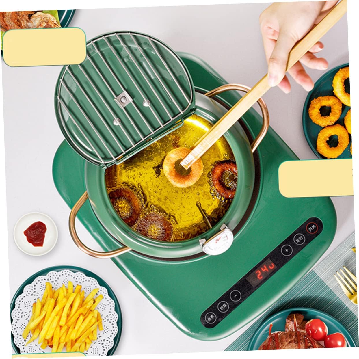 Cabilock Japanese Style Nonstick Deep Fryer Stainless Steel Cooking Pot with Heat Control Safe Design for Efficient Frying for Home Chefs and Tempura Lovers