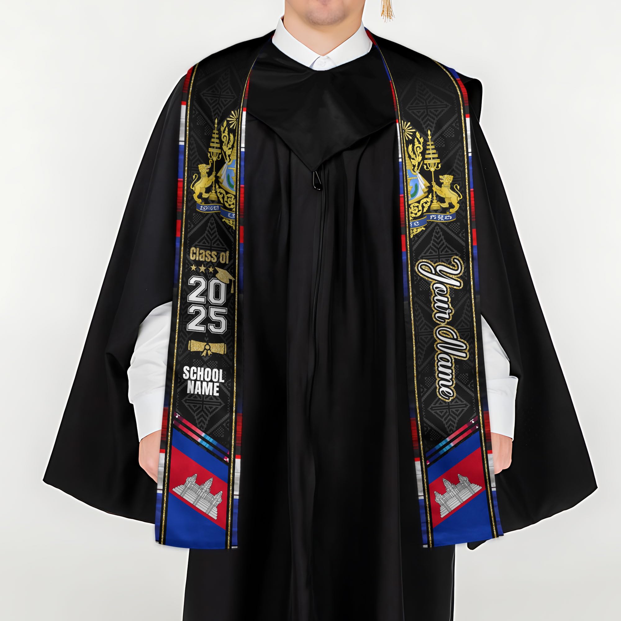 MonkeyVan Personalized Cambodian Graduation Sash, Custom Cambodian Graduation Stole, Cambodia Stoles Class Of 2025 Cd3