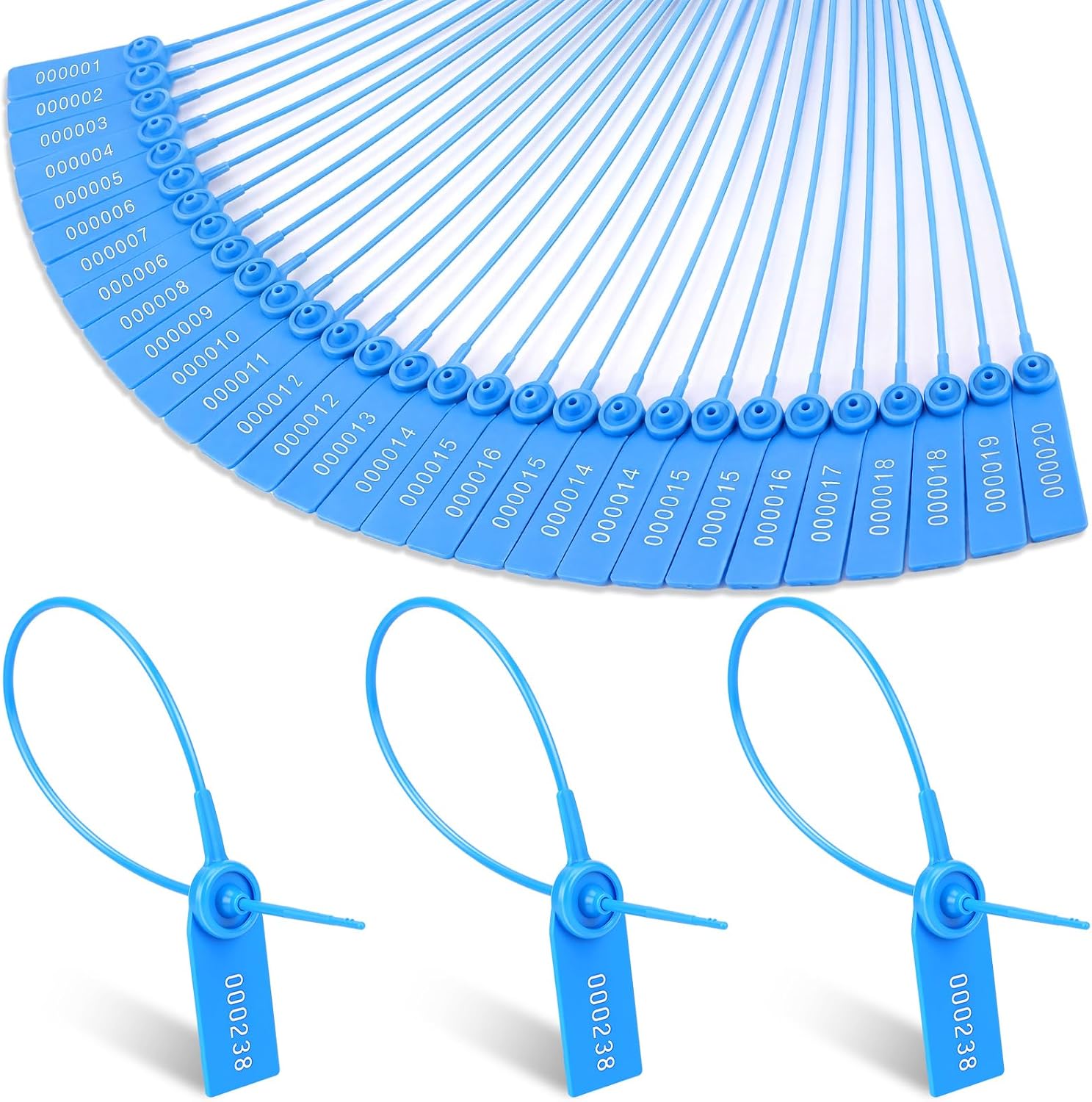 Numbered 250 Pack Security Seals11 Inch Tamper Evident Plastic Tags, Blue