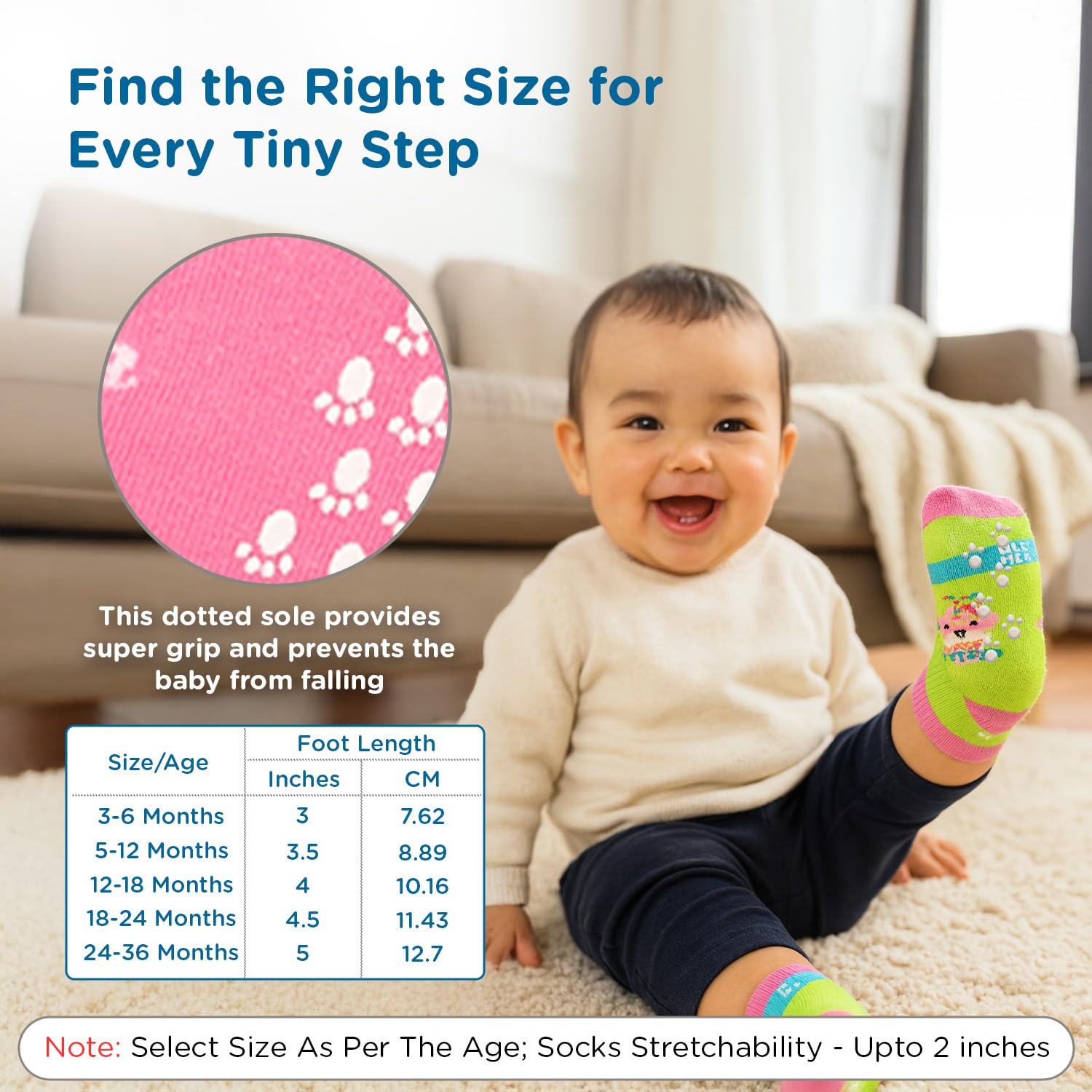 Mee Mee Anti-Skid Non-Slip Socks | Pack of 6 Assorted Prints | Soft Cotton Infant & Toddler Socks with Stretchable Cuffs, Breathable & Hypoallergenic Fabric | Fade-Resistant for Boys & Girls 4