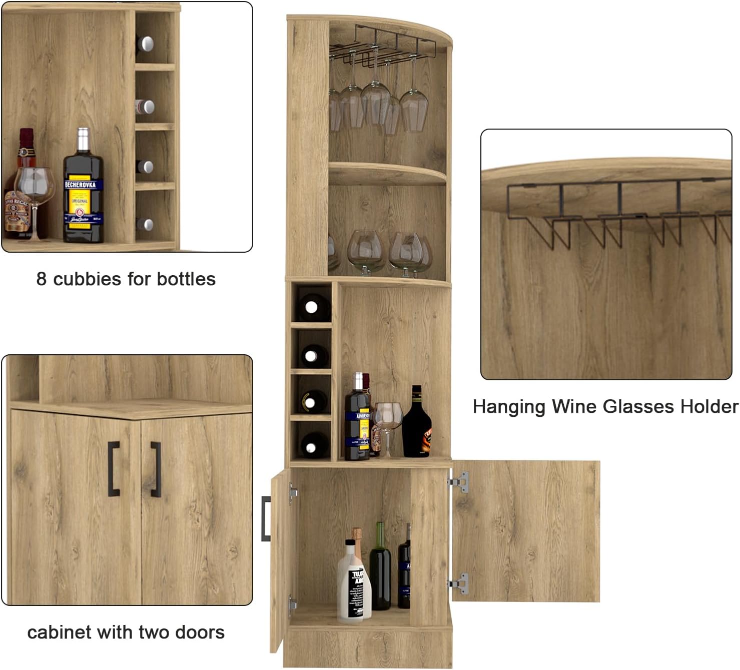Corner Bar Cabinet,71" Tall Farmhouse Wine Bar Cabinet w/Wine Rack & Cubbies for Bottles,Liquor Cabinet Bar for Home