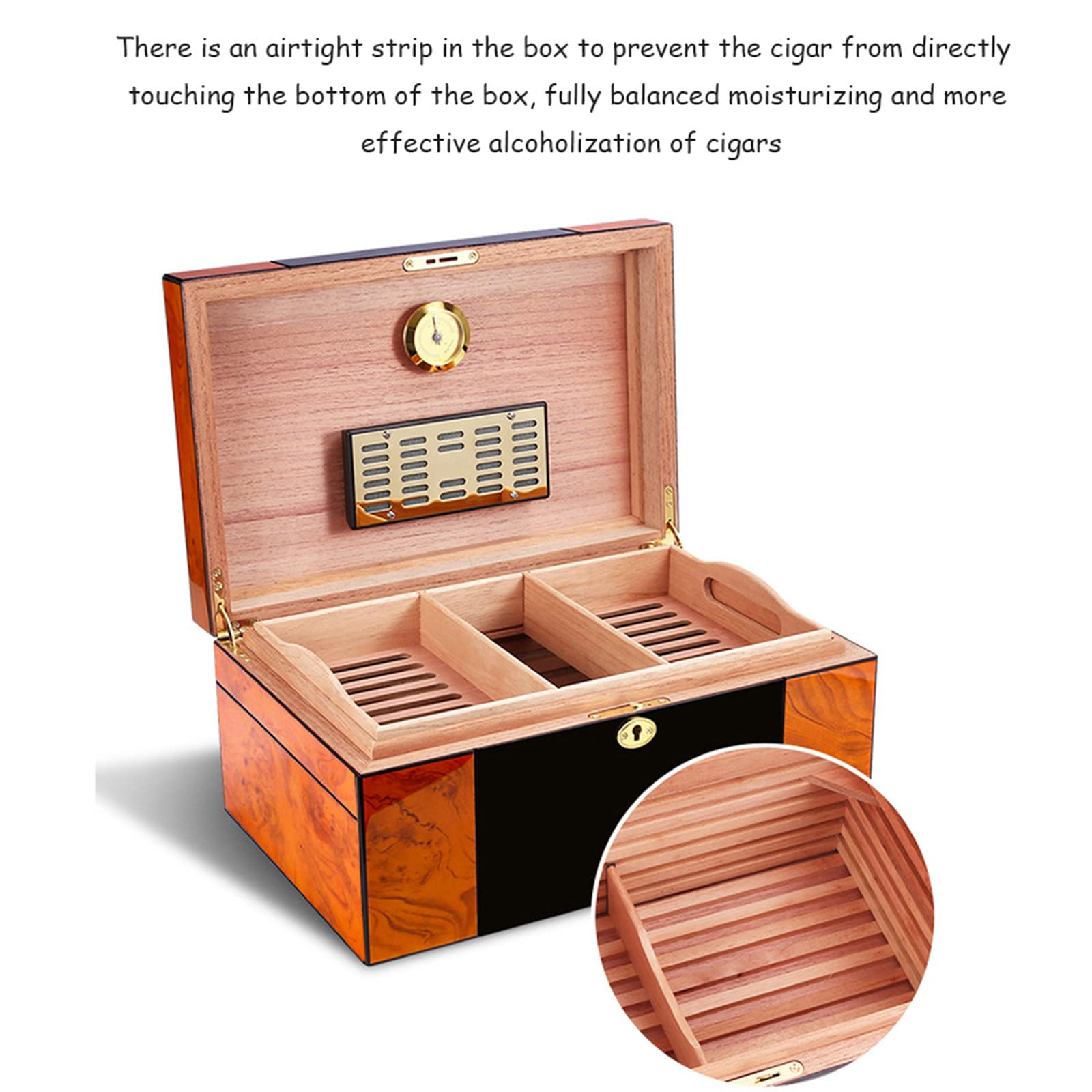 Humidor dwuwarstwowy Cedar Humidor o dużej pojemności mieści 120-150 cygar z nawilżaczem i higrometrem