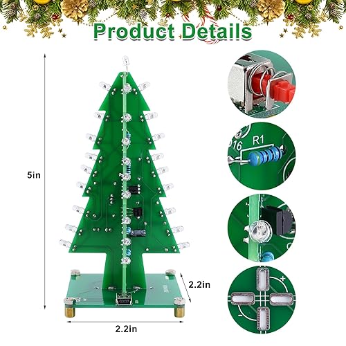 Miniatura 3 de MiOYOOW RGB LED intermitente árbol de Navidad DIY Kits Electronics Soldadura Colorido Árbol de Navidad 3D DIY Módulo Divertidos Kits de Tablero PCB