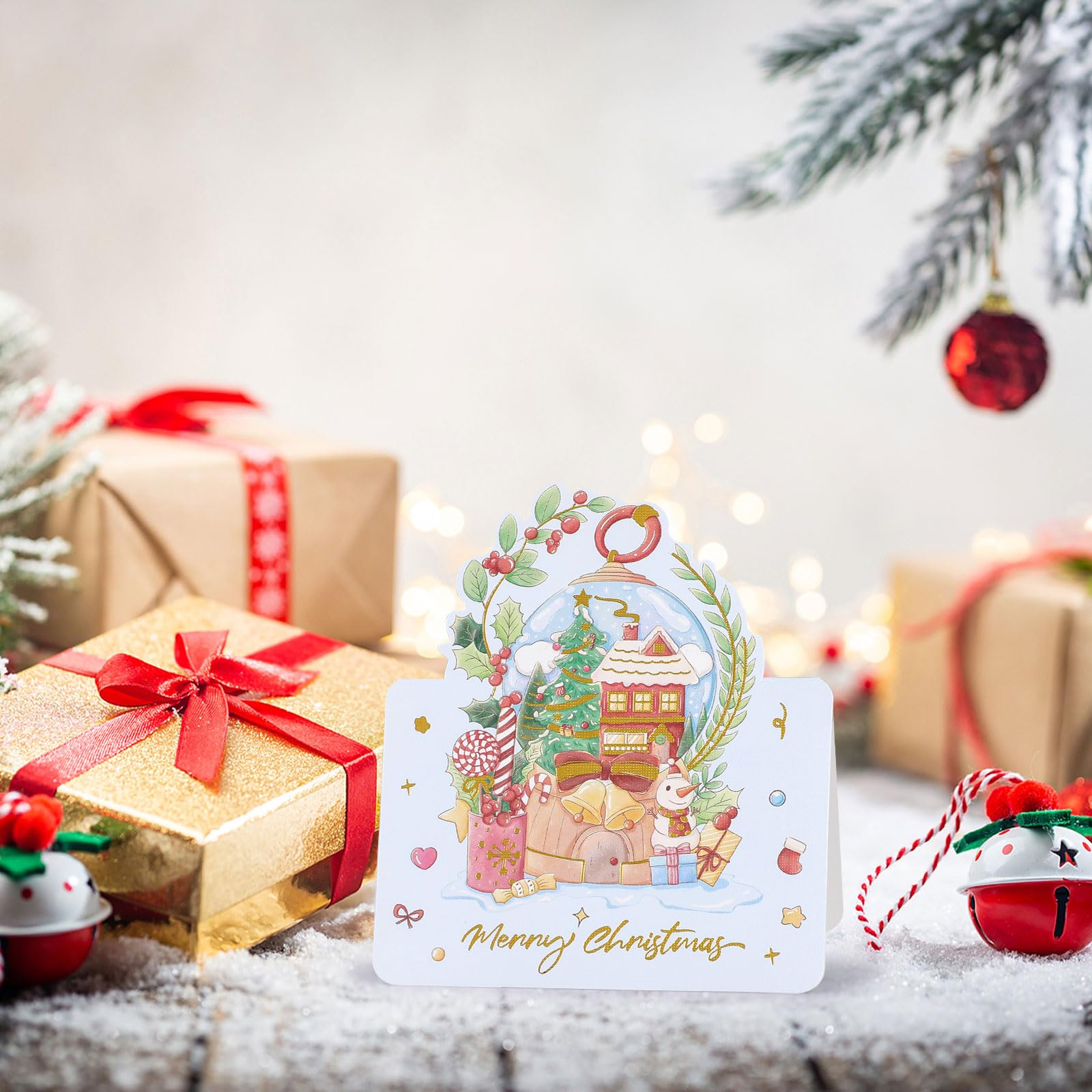 Cartes Joyeux Noel Dorée 6 Motifs Carte Postale Pliées 12PCS Cadeaux de Noël