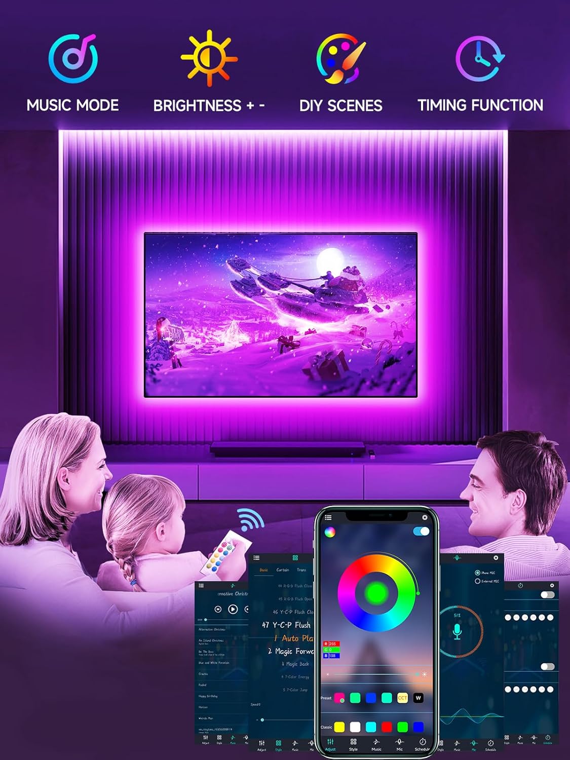 TV LED Lights, 13.1ft LED Lights for 40-65 Inch TV Behind Lighting, RGB Color Changing TV Backlight with APP & Remote Control, Music Sync USB LED Strip Light for Bedroom Gaming Room Decor