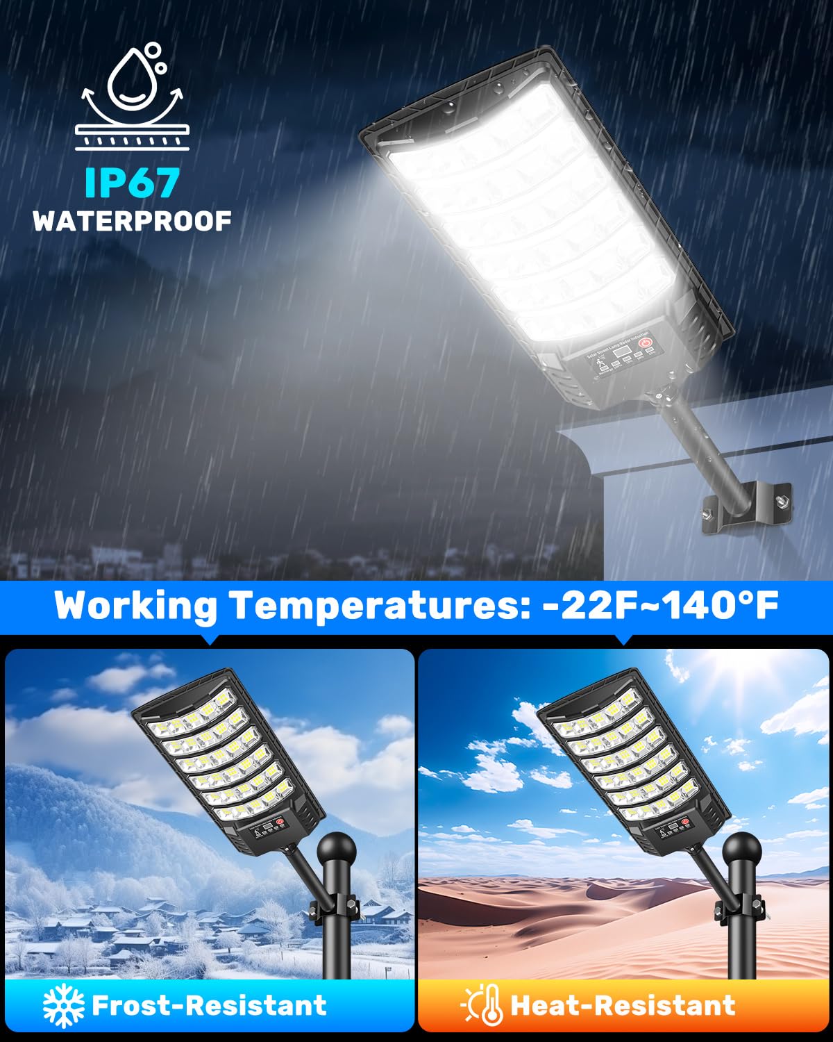 Lampadaire Solaire Extérieur LEKIA - 7000K, Capteur Mouvement, Télécommande - Éclairage 320° Pour Jardin, Allée