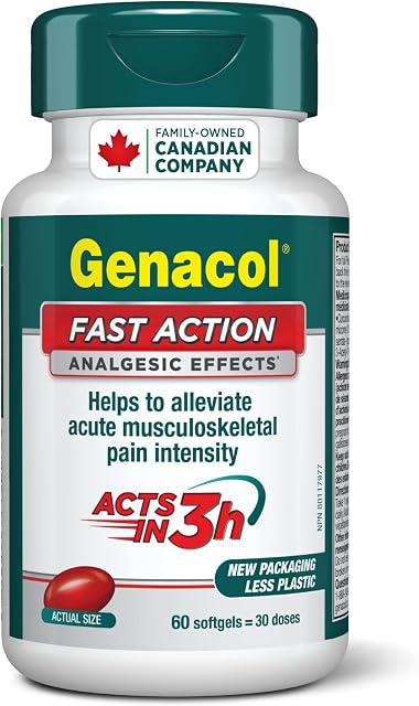 Genacol Fast Action – Soulagement rapide des douleurs articulaires, dorsales et musculaires, 30 doses | Formule de curcuma curcumine, huile de graine de sésame noir et boswellia, effets analgésiques cliniquement prouvés, 60 gélules (30 doses)