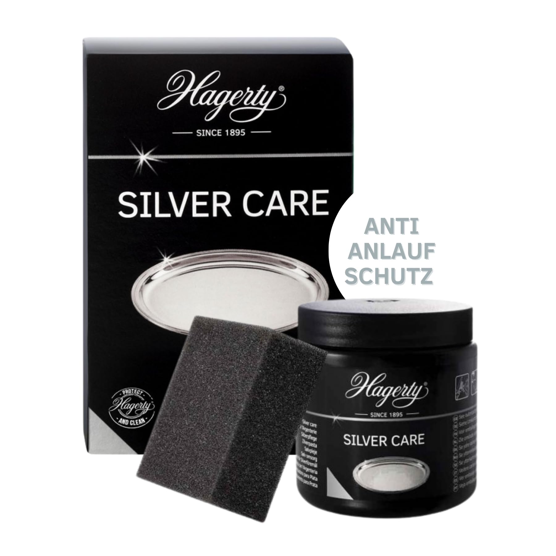 Hagerty Silver Care Silber Paste 185 g I Effiziente Polierpaste zur Reinigung & Pflege von Silber & versilbertem Metall I Silberputzmittel für angelaufene Silberwaren Teller Tabletts I inkl Schwamm