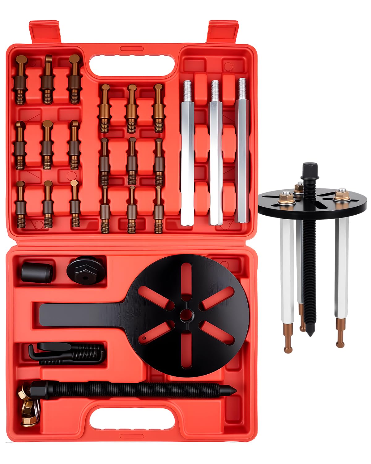 Clatoon Extractor de rodamientos 21 en 1, kit de extractor de rodamientos con gancho curvado y pinza de acero rojo, herramienta multifuncional de extracción de rodamientos, engranaje de desmontaje de