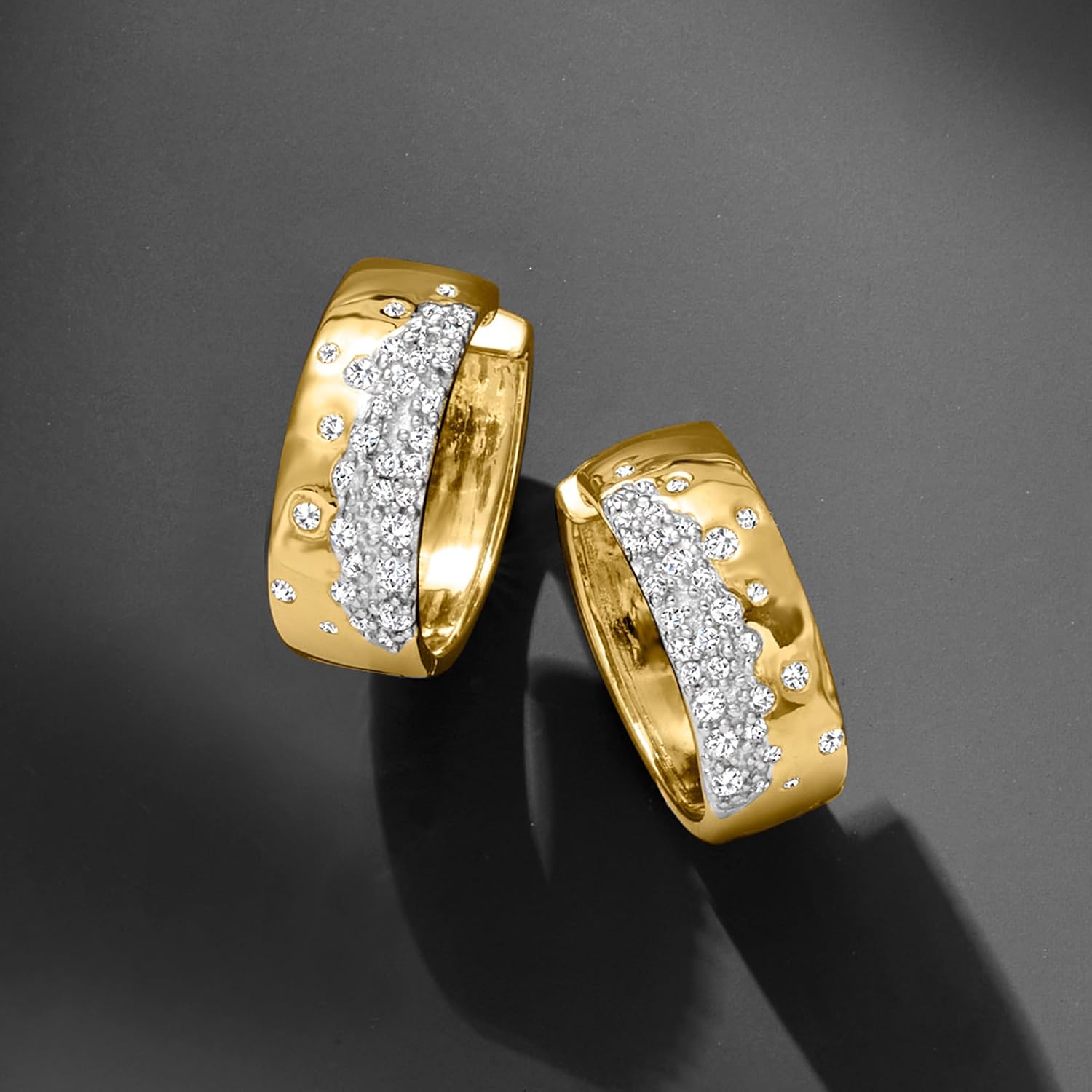 Ross-Simons 0.50 ct. t.w. Scattered Diamond Hoop Earrings in 18kt Gold Over Sterling