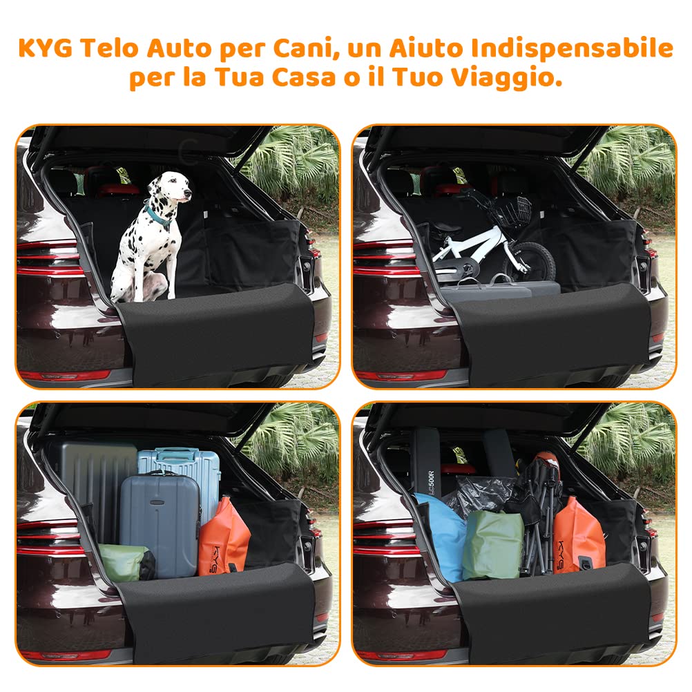 KYG Telo Auto per Cani Tessuto Oxford Impermeabile Antipolvere Tappetini per Bagagliaio Protezione Universale Posteriore Bagagliaio Fodera per Animali con Protezione Laterale Nero