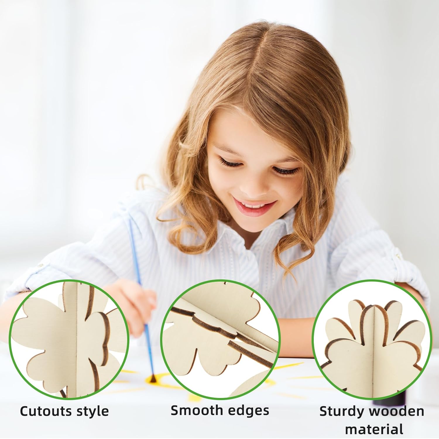 96PCS DIY 3D Flower Spring Wood Crafts to Paint, Unfinished Blank Flower Wooden Cutouts for Craft, Flowers Ornaments for Painting Decorations