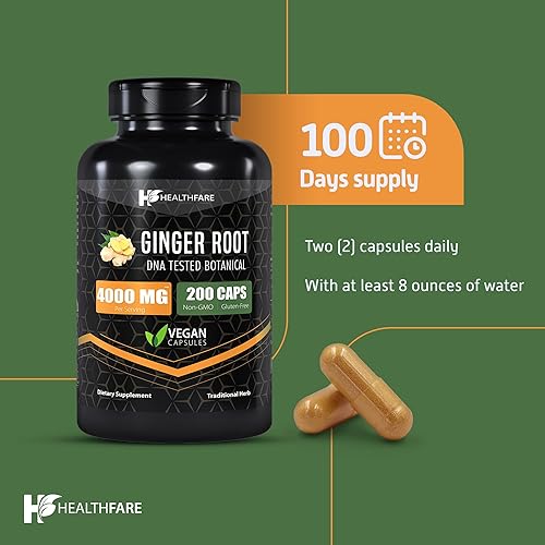 Miniatura 7 de Healthfare Cápsulas de raíz de jengibre de 4000 mg  200 unidades  Suplemento ultra fuerte  Sin gluten y sin OMG