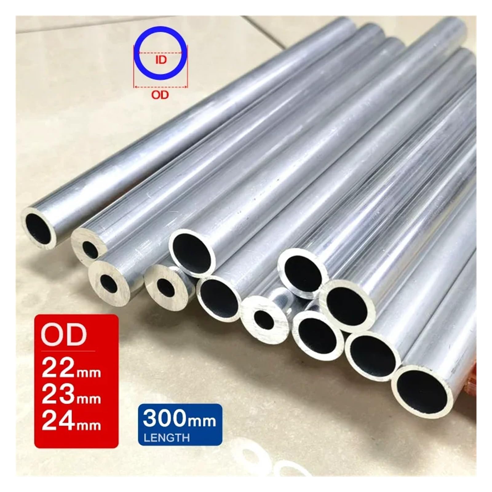 Aluminium Rundrohr Aluminiumrohr Außendurchmesser 22 23 24 mm Länge 300 500 Hohles gerades rundes Rohrleitung 6063 Dickwandig Groß für Heimwerker(500mm,OD 23 x ID 5mm)