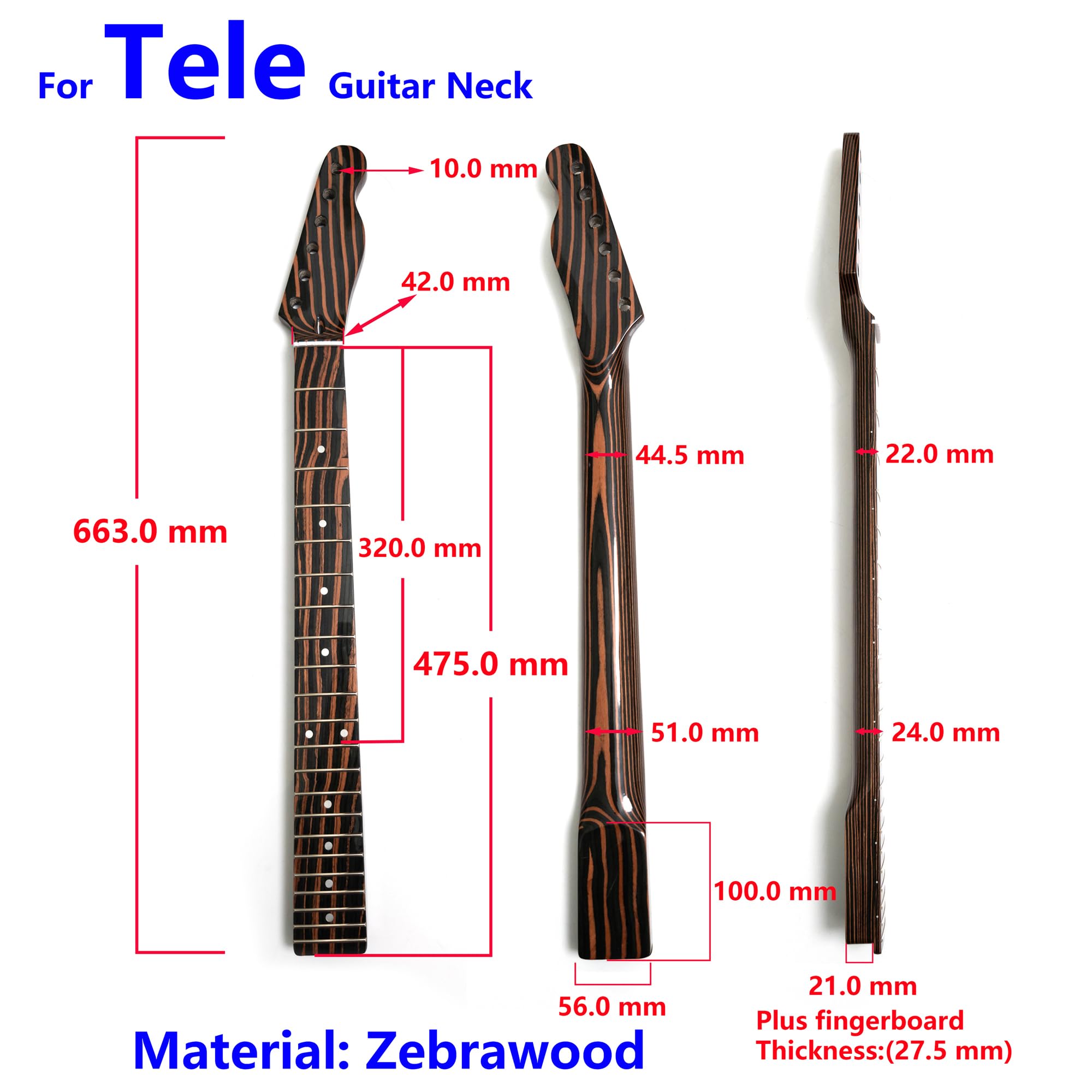 Amazon.com: Zebra Wood Guitar Neck for Fender TL Style, 22 Frets