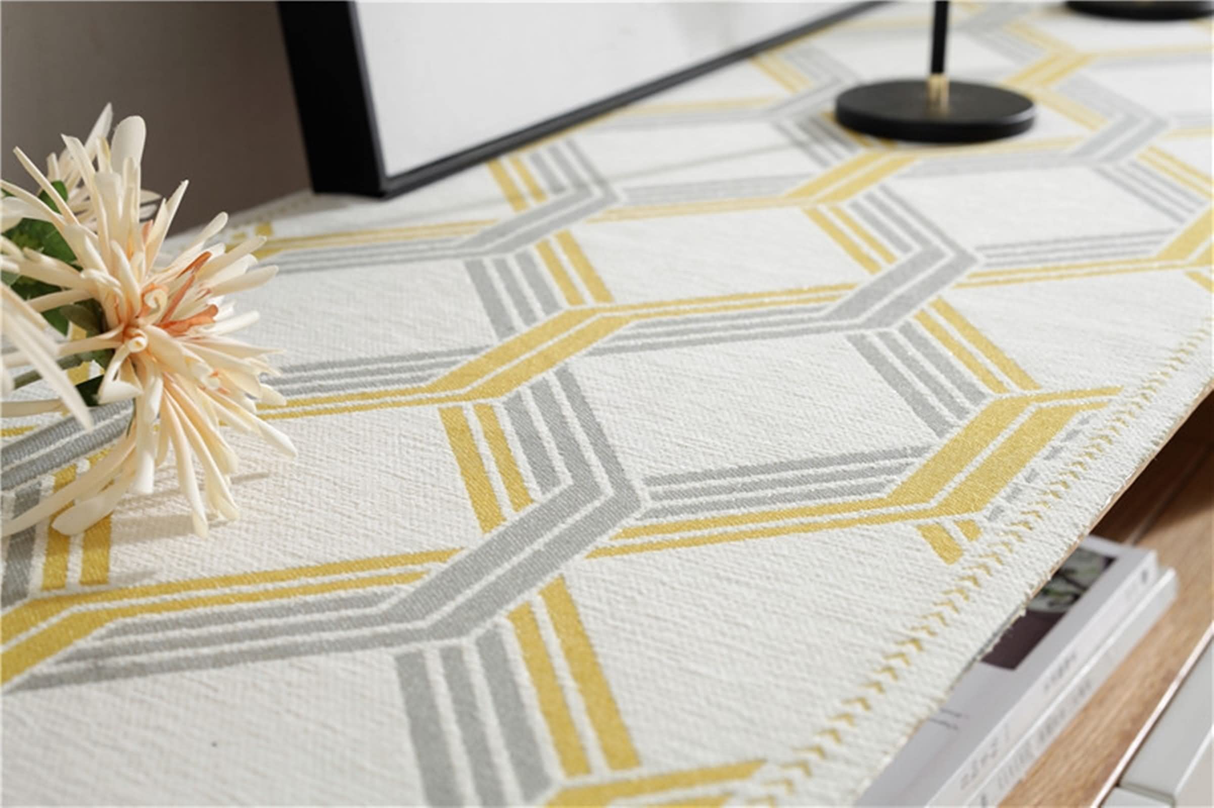 Camino de Mesa Rustico, Decoracion Mesa Comedor Moderno Geometría Amarillo Poliéster 35x250CM Navideña Fiestas Iinteriores O Al Aire Libre