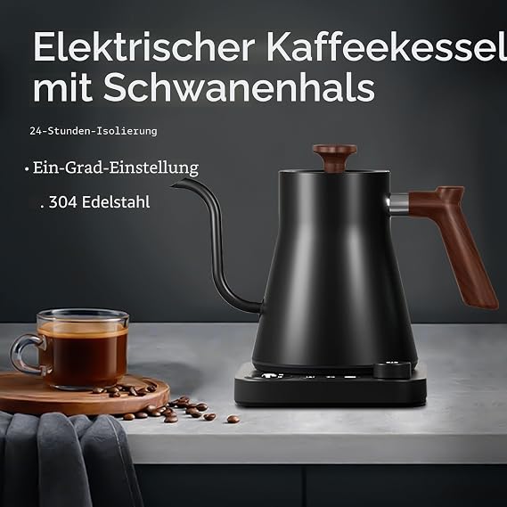 RHD Hot Water Dispenser with Real-time Temperature Setting Gooseneck Kettle Kitchen Aid Kettle 40-100°C Adjustable & Warming Function 1200W Tea Machine 0.9L 304 Stainless Steel Black
